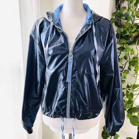 Ashley by 26 International Blue Metallic Sunrise Collection Y2K Hooded Jacket Lg - Picture 1 of 10
